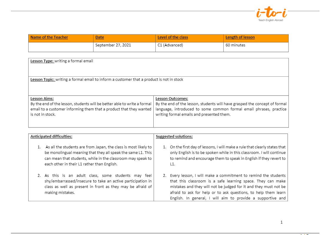 tefl business english assignment